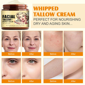 Generic Beef Tallow Facial Balm massaged on hands to illustrate versatility.