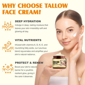 Generic Beef Tallow Facial Balm ingredient list emphasizes natural formulation and care.