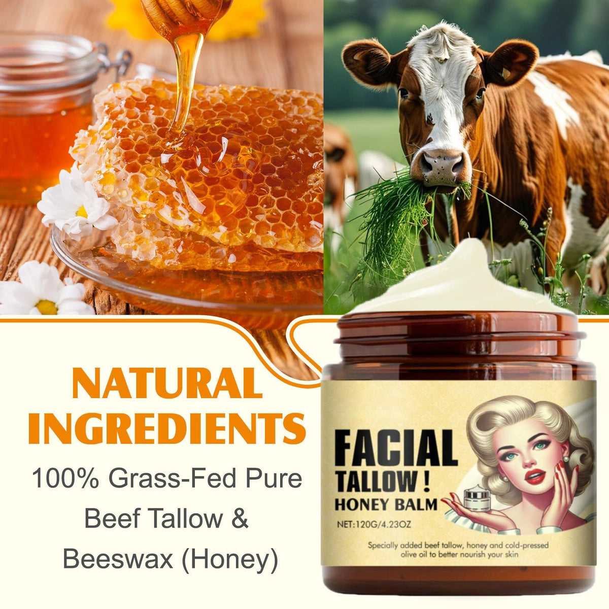Generic Beef Tallow Facial Balm jar close-up reveals creamy texture for hydration.