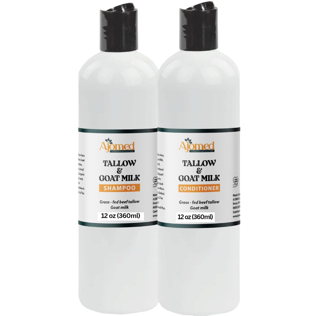 Generic Beef Tallow Goat Milk Conditioner bottle smooths and seals hair strands.