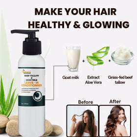 Generic beef tallow goat milk leave-in conditioner packaging display
