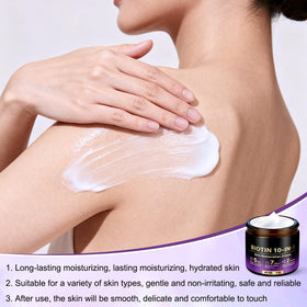 Generic Biotin 10-in-1 Skin Restoration Cream jar close-up emphasizes smooth texture for nourishment.