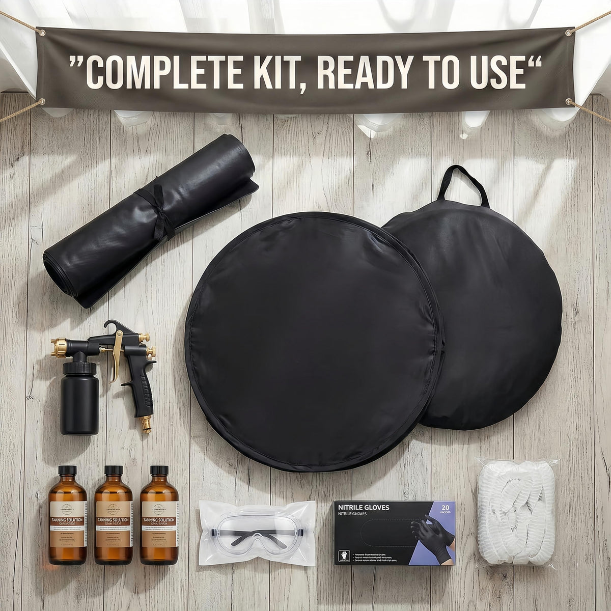 Generic Black Sunless Tan Tent for private spraying and light-filled top area.