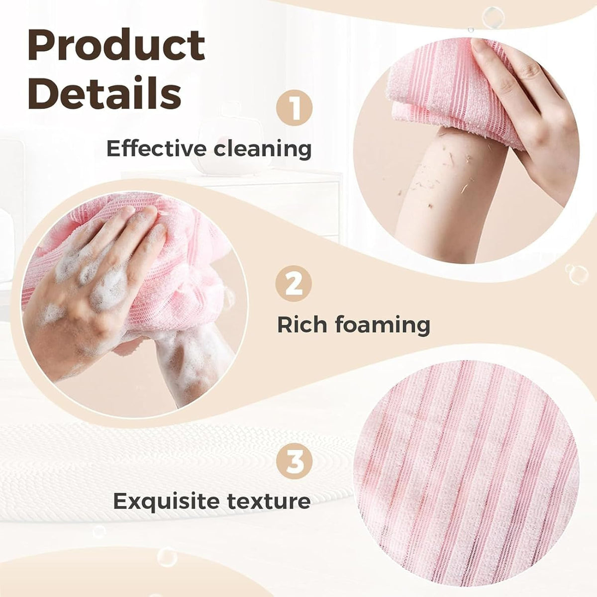 Blissal extra-length towel reaching back easily