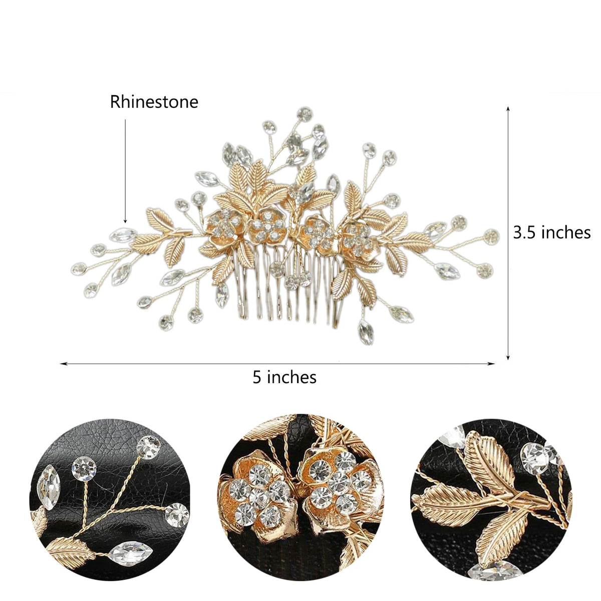 Generic Bridal Hair Comb back clip detail demonstrates secure hold for long hair