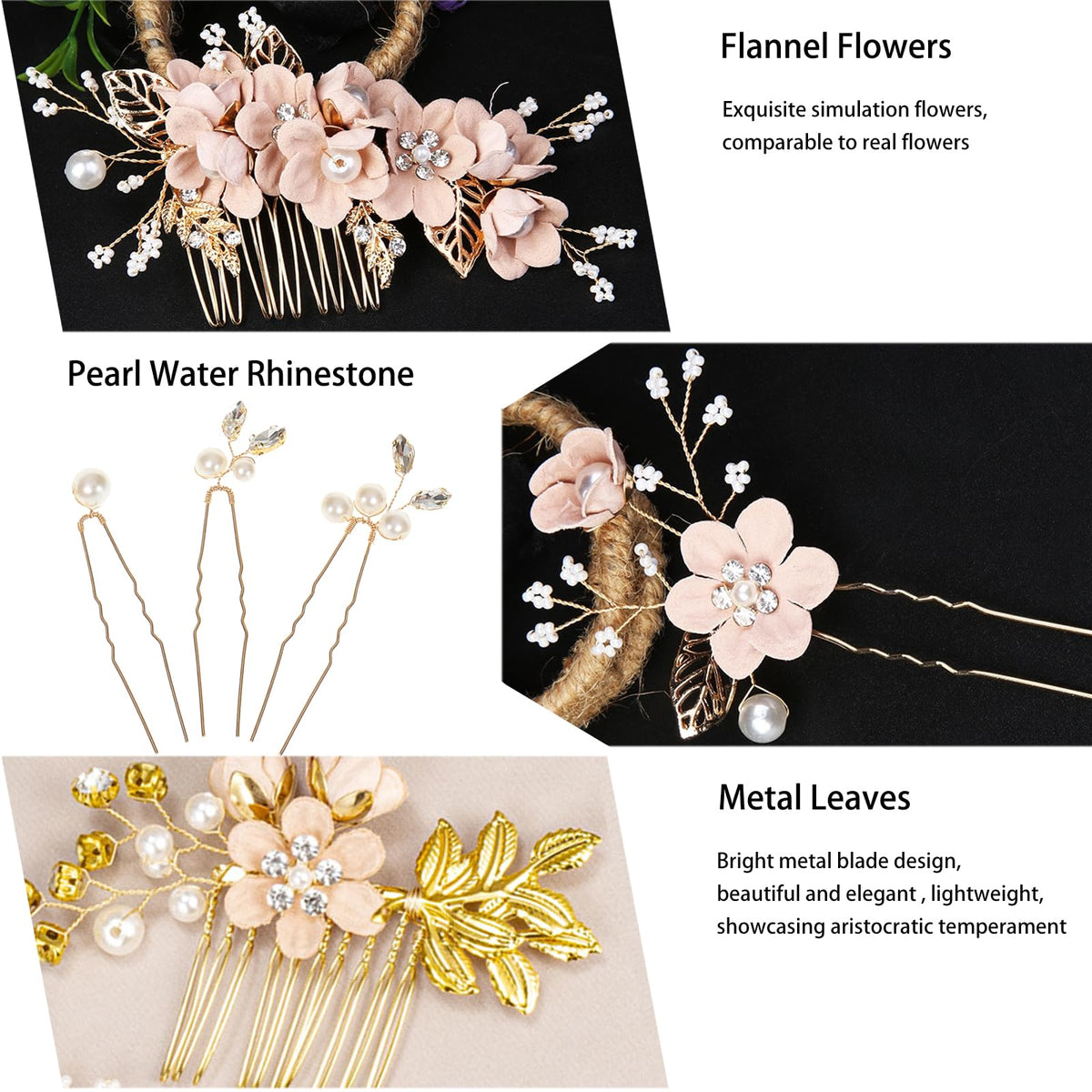 Generic bridesmaid hair pins in pink flowers for secure, all-day wear