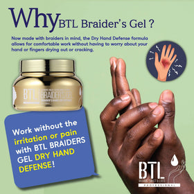 BTL Braider's Hands Dry Defense Gel on twists and edges with no residue for tidy styling.