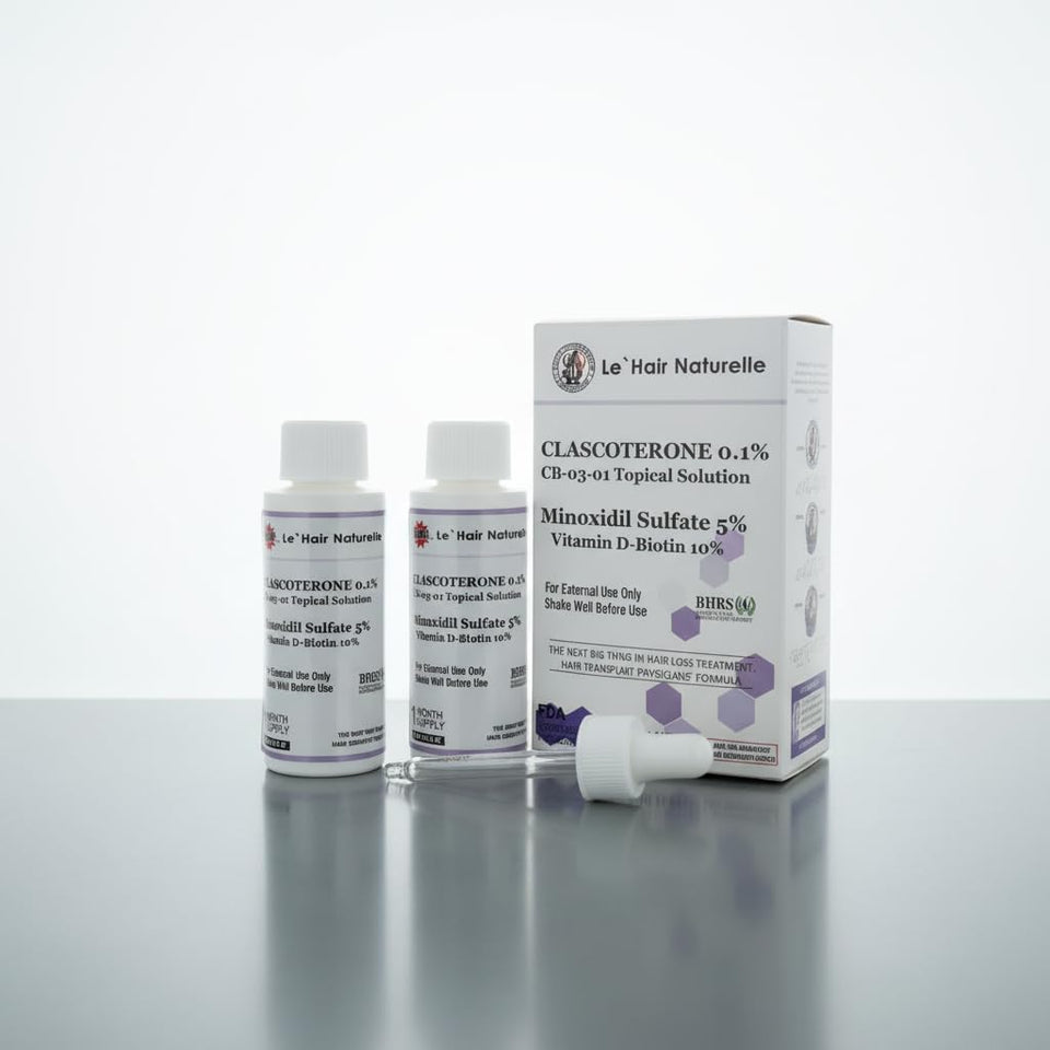 Generic CLASCOTERONE CB-03-01 bottle showcases advanced hair restoration formula for daily use.