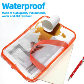Generic clear bag with handle offers portable organization during trips.