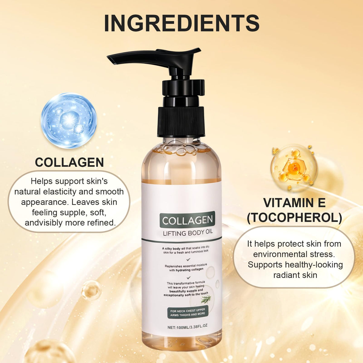 Generic Collagen Lifting Body Oil being applied to damp skin after shower
