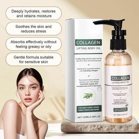 Generic Collagen Lifting Body Oil close-up reveals fast-absorbing, non-greasy texture