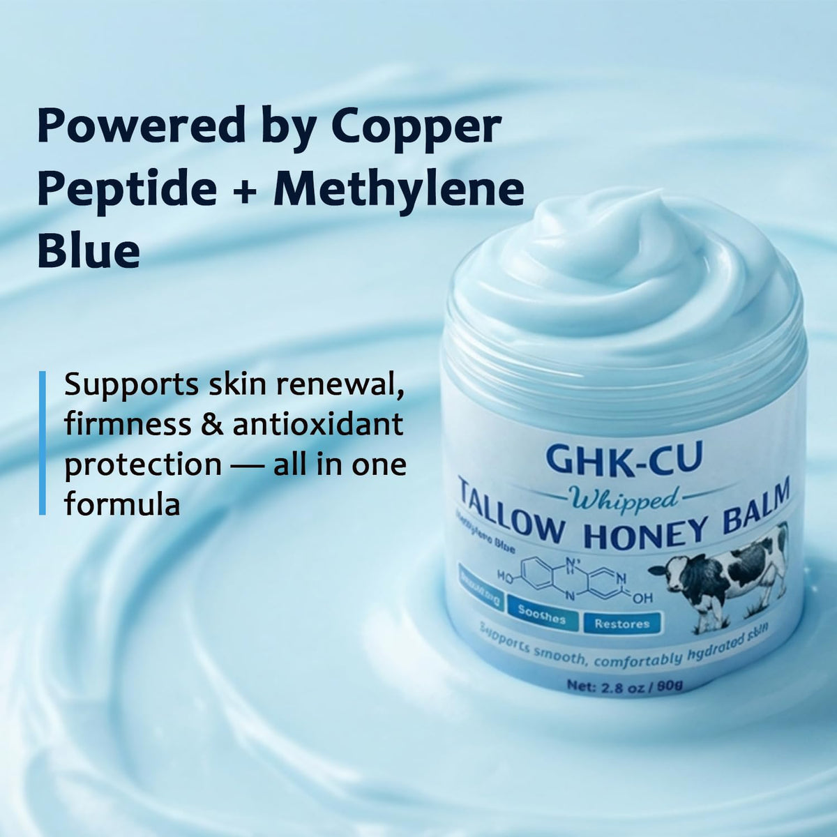 Generic Copper Peptides GHK-Cu balm applied on face demonstrates quick hydration.