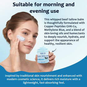 Generic Copper Peptides GHK-Cu balm packaging scene emphasizes fragrance-free nourishment.