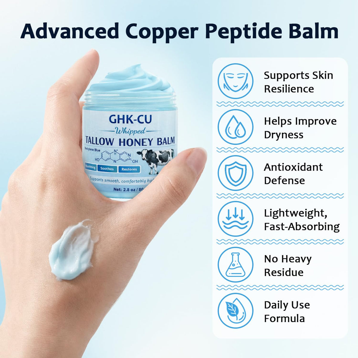Close-up of balm texture shows rich, non-greasy absorption for face and body.