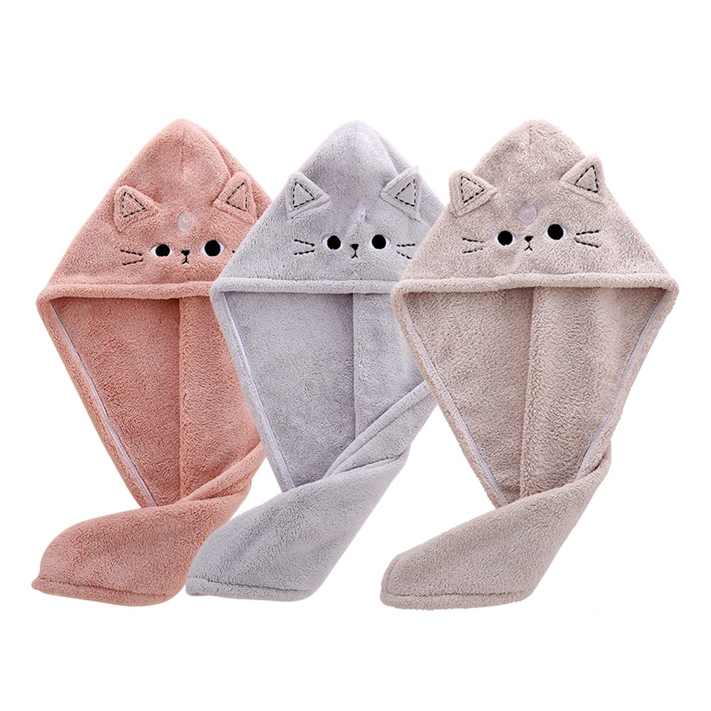 Generic Cute Cat microfiber hair towel wrap for kids with absorbent fabric speeds drying