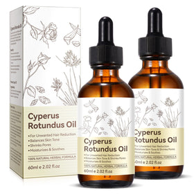 Generic Cyperus Rotundus Oil bottle being poured for gentle hair removal care.