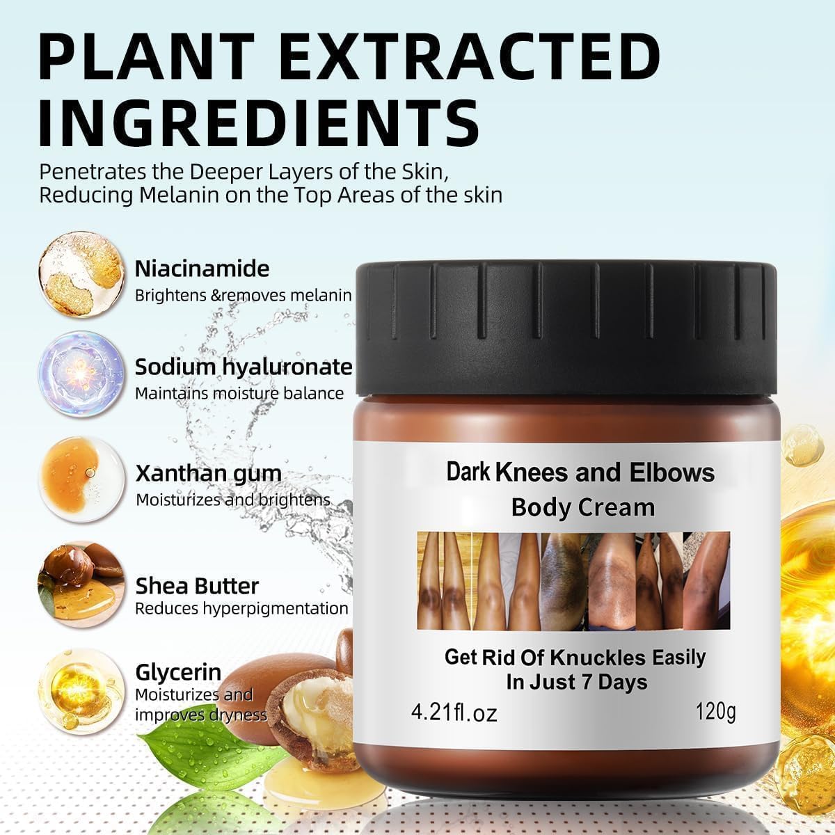 Generic Dark Knees Remover box and tub, convenient daily moisturization solution.