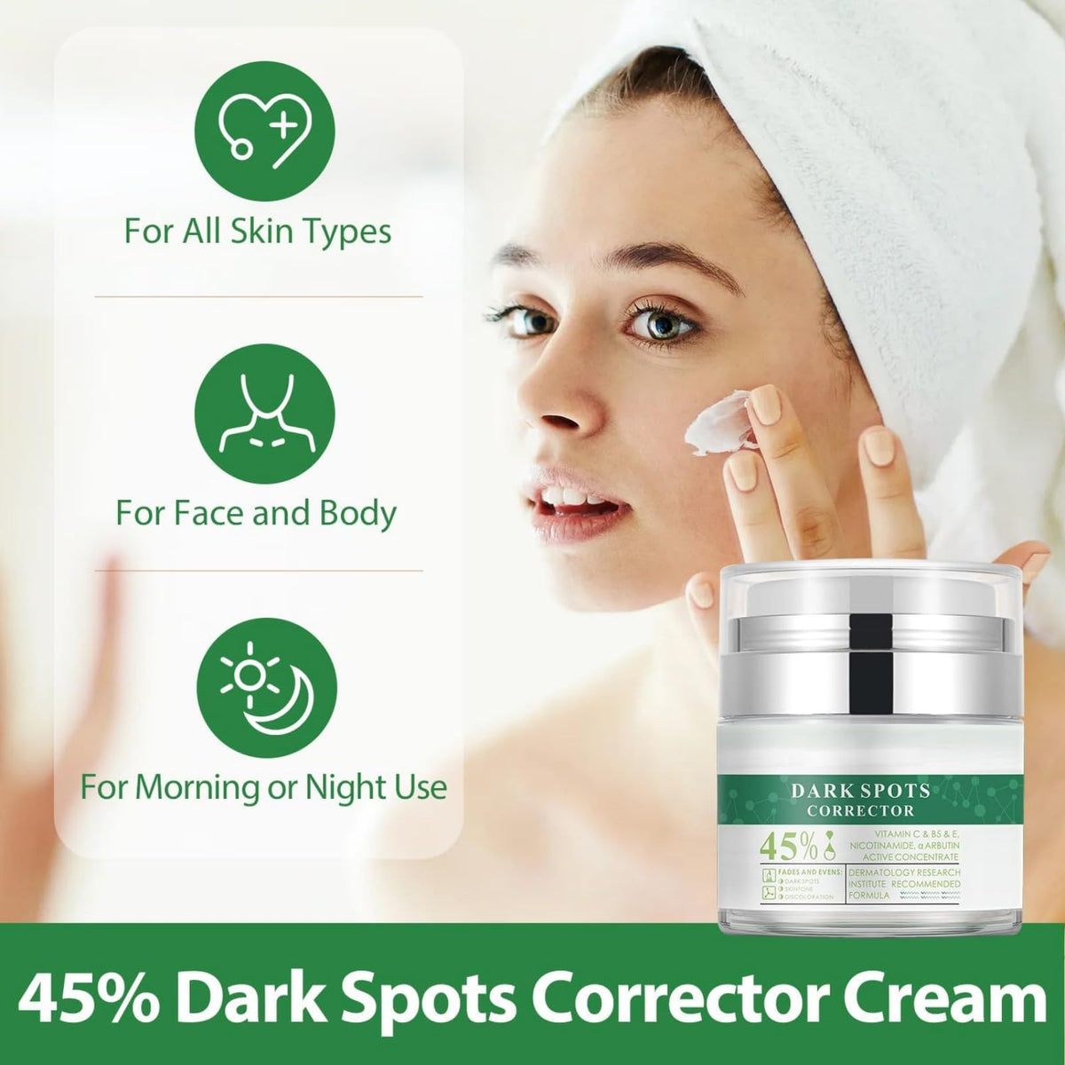 Generic Dark Spot Face Cream being applied on cheek for daily care