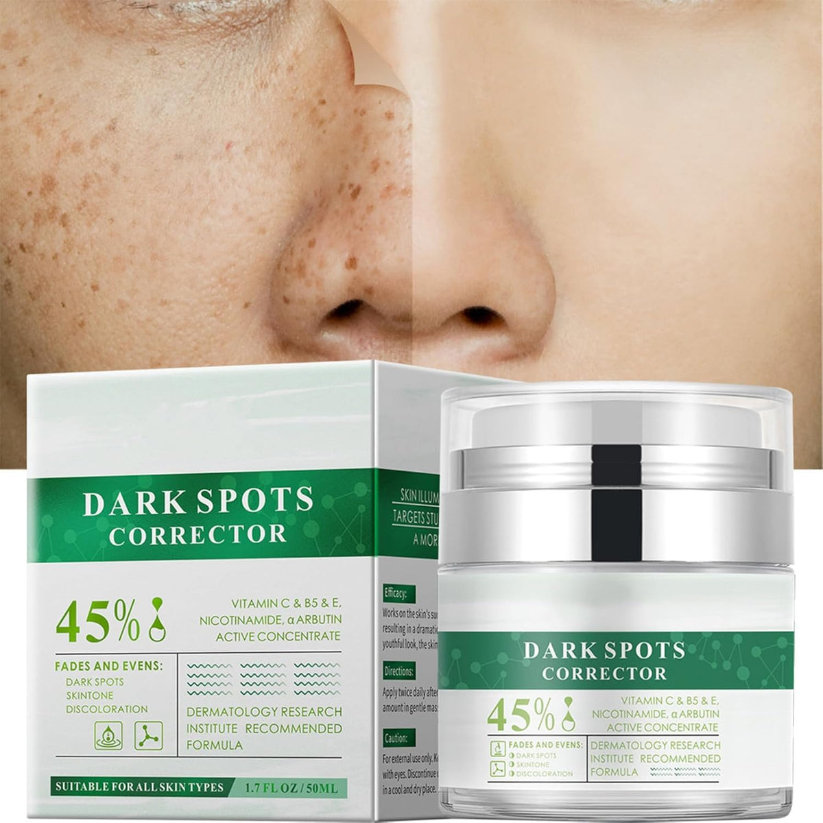Generic Dark Spot Face Cream tube front for daily use targeting uneven skin tone