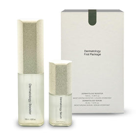 Generic Dermatology First Serum bottle pour offers lightweight nourishment for travel skincare.