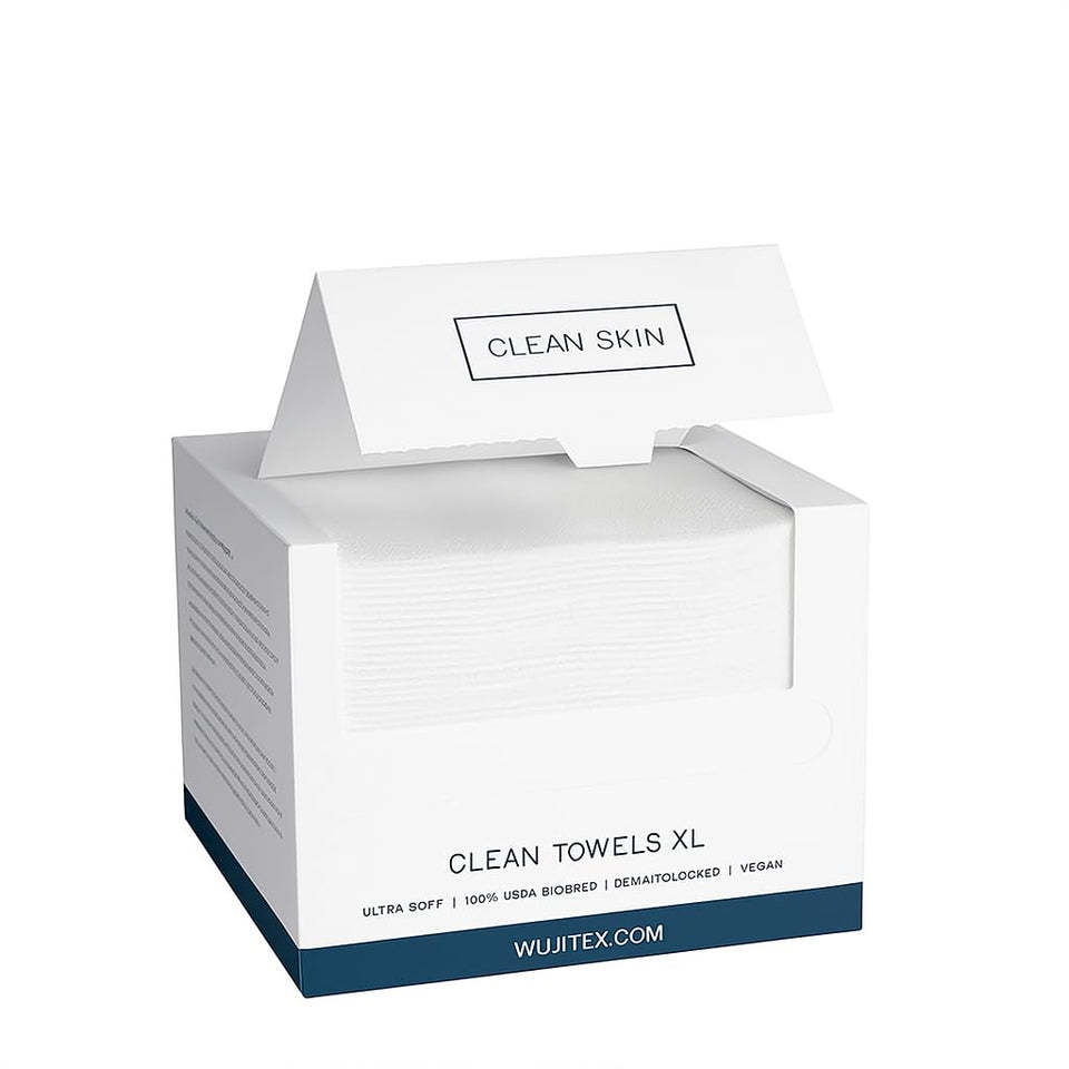 Generic Disposable Face Towels XL open pack shows soft viscose for daily cleansing.