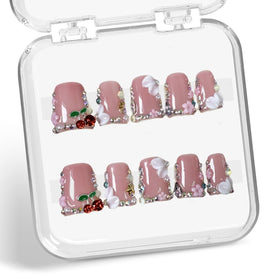 Generic Duck Press on Nails with a 3D cherry design for elegant everyday wear