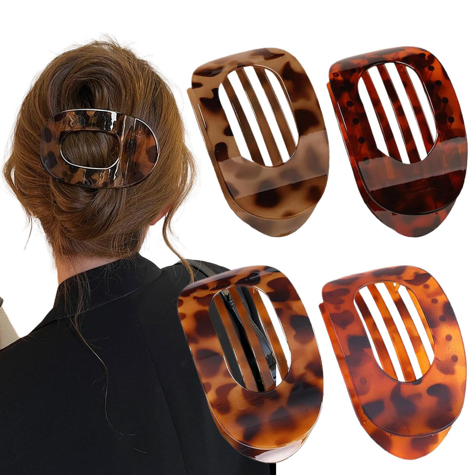 Generic duckbill clip in leopard print with flat claw for secure all-day hold.
