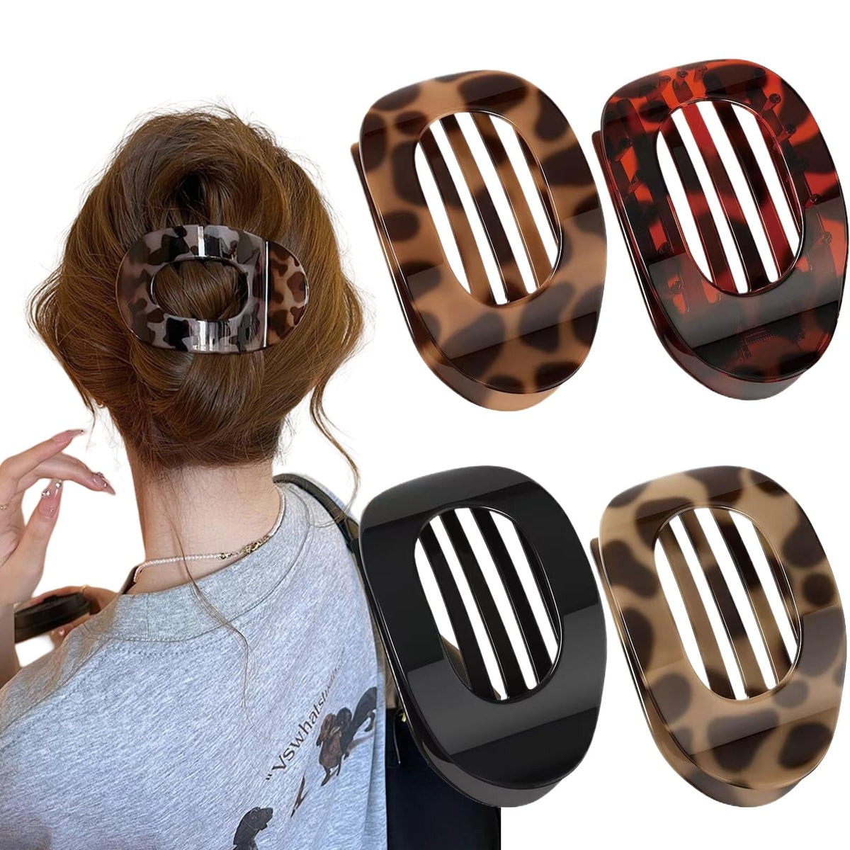 Generic duckbill hair clip leopard print for secure all-day hold.