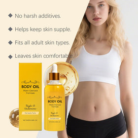 Close-up of ERAE Queen Body Oil ingredients like primrose and rosehip