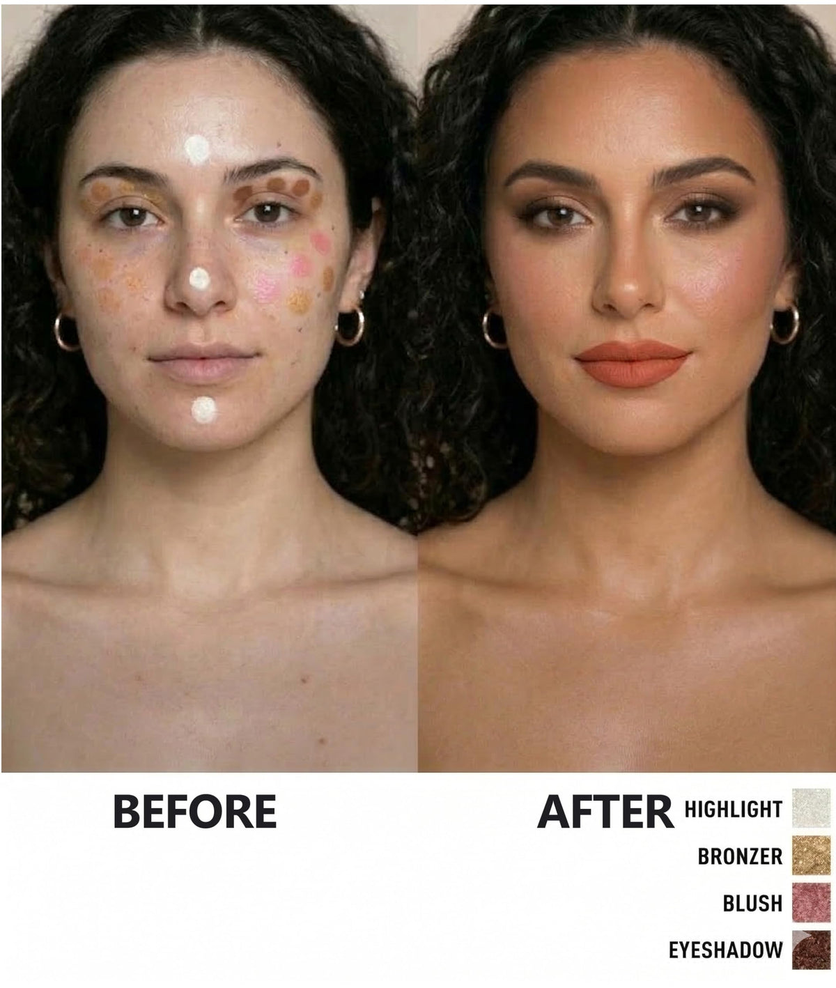 Generic Eye and Cheek Palette contour and highlight shades for sculpted cheeks.