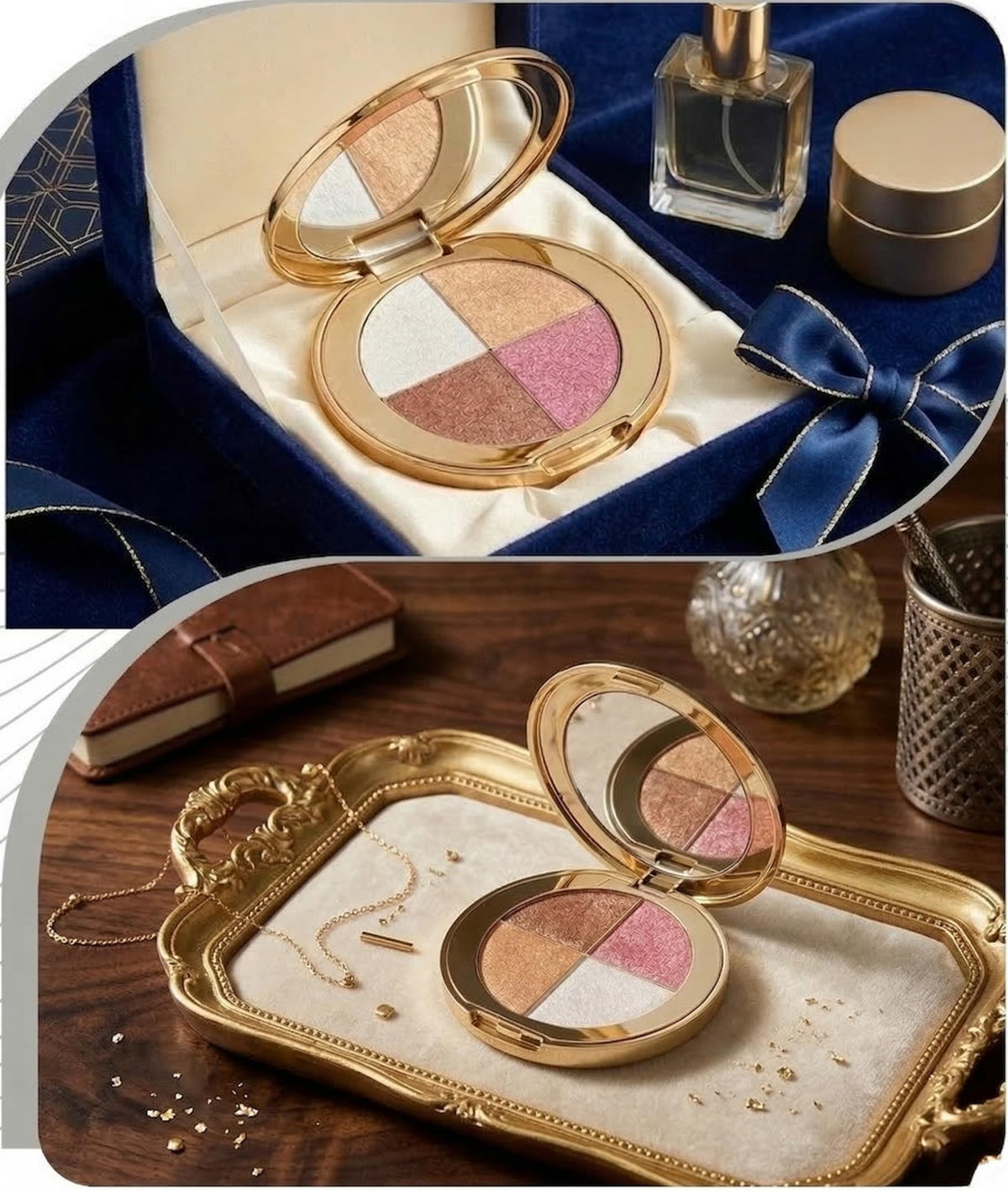 Generic Eye and Cheek Palette swatches illustrate versatile pigment payoff for bold or soft looks.