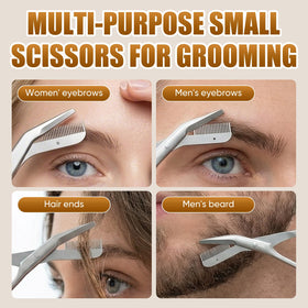 Anti-slip handle on eyebrow scissors for stable, safe grooming.