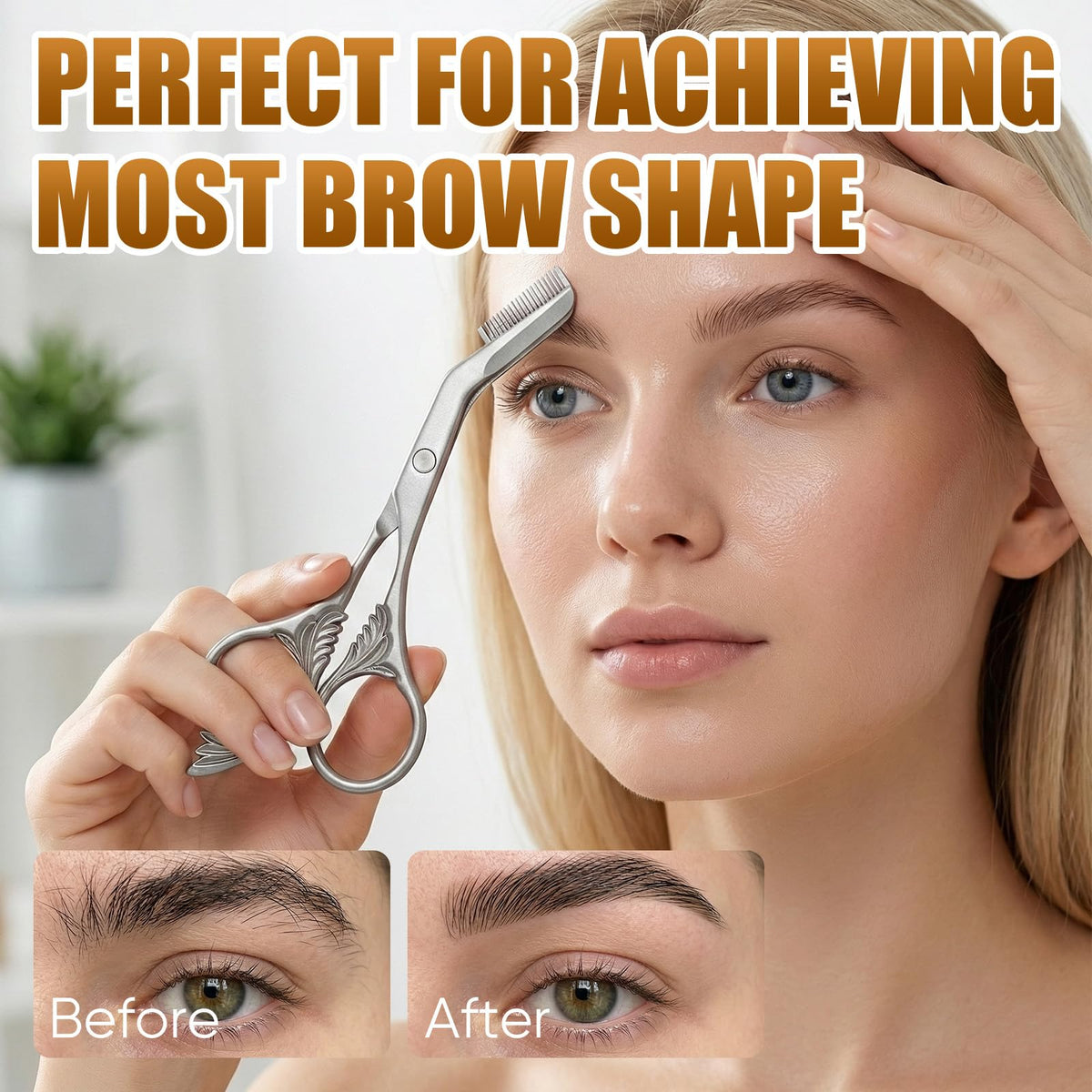 Large finger loop on eyebrow scissors for easy, steady trimming.