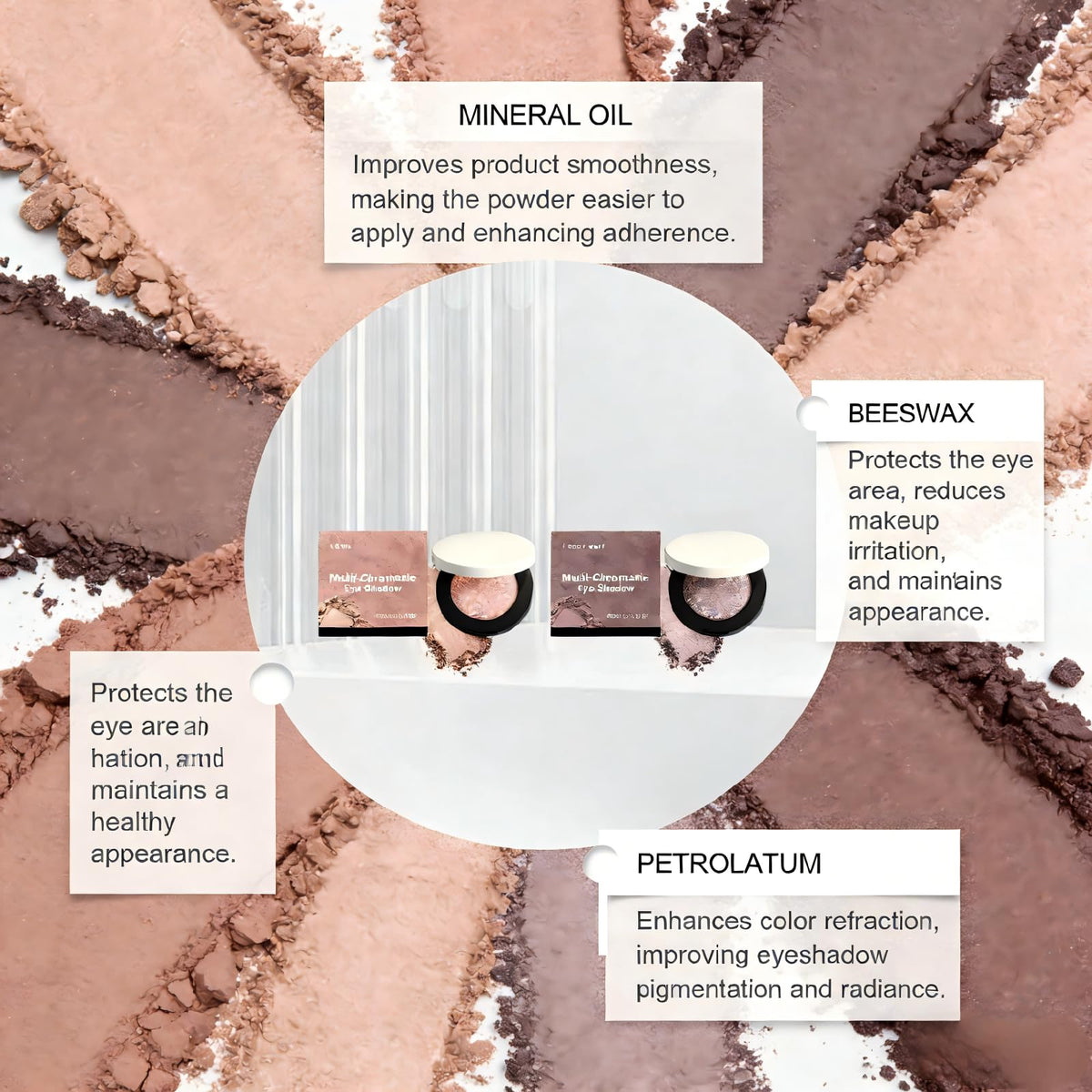 Generic eyeshadow application showcases creamy texture enabling seamless blending on sensitive skin.