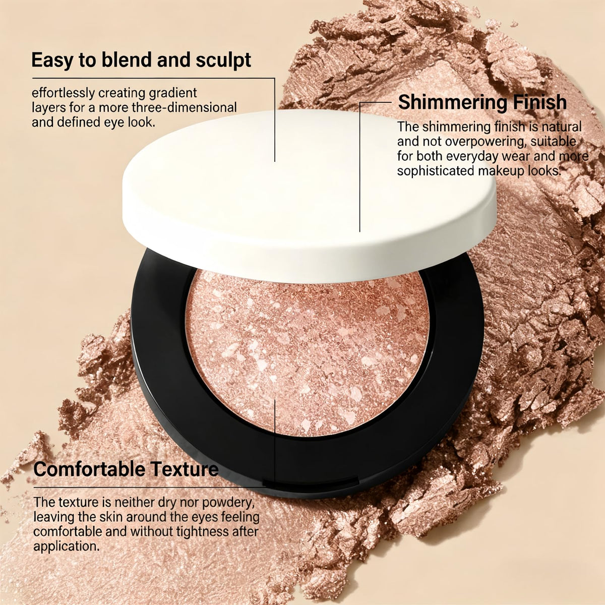 Generic eyeshadow crease-proof image demonstrates stay-put formula for all-day wear.