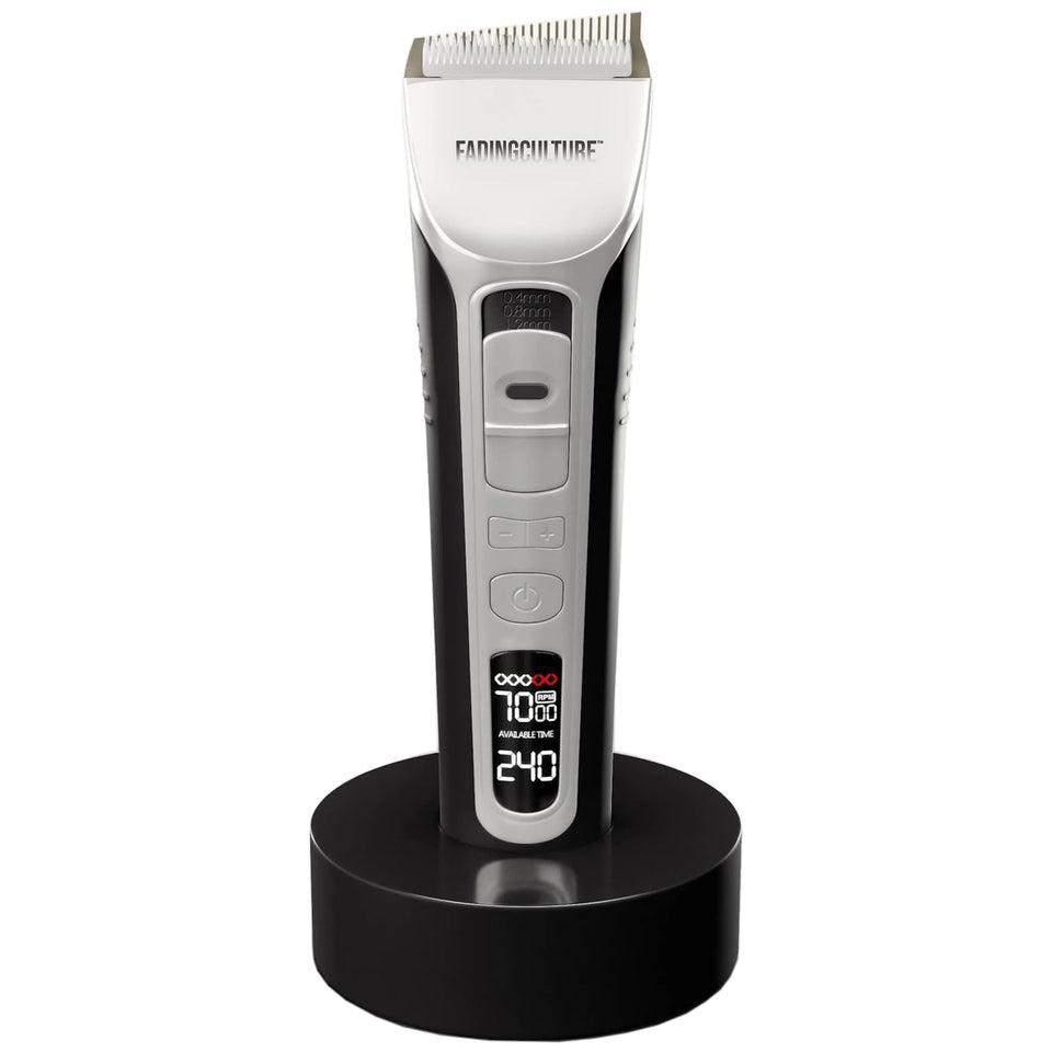Generic Fadify 2.0 clipper close-up on ceramic blades for precise trimming.