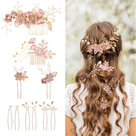 Generic floral hair comb set with pink roses for romantic wedding hairstyles