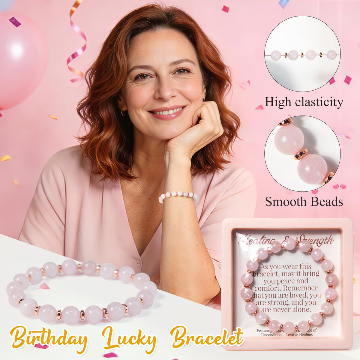 Generic Get Well Gifts rose quartz bracelet—symbol of unconditional love and gentle energy.