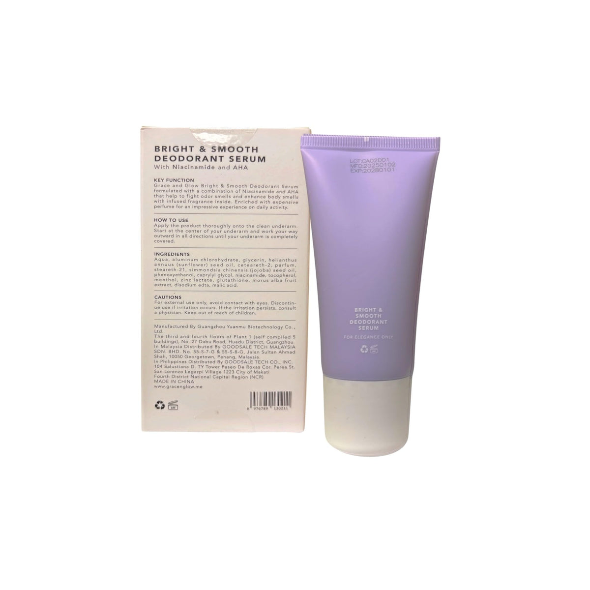 Grace and Glow Niacinamide and AHA ingredients for smoother underarm skin