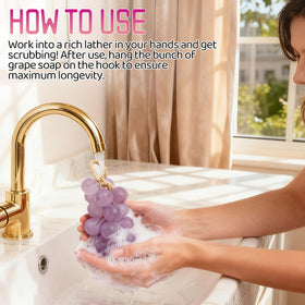 Generic Grape Soap hanging cord shown near sink for easy access