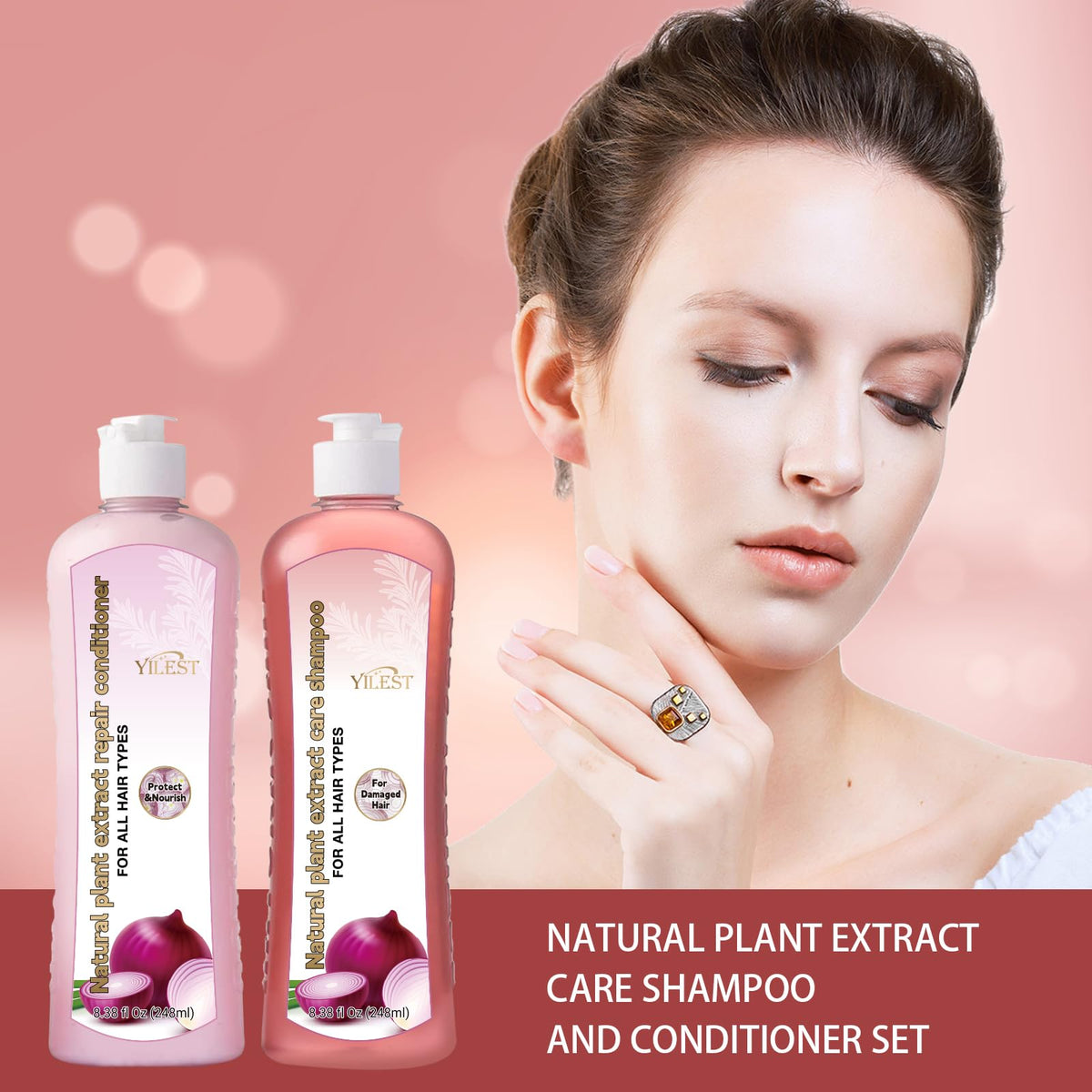 Generic Hair Growth onion extract and biotin ingredients close-up for stronger hair.