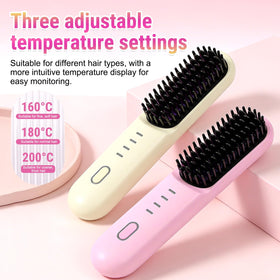 Generic hair straightener brush four temperature settings for hair type customization.