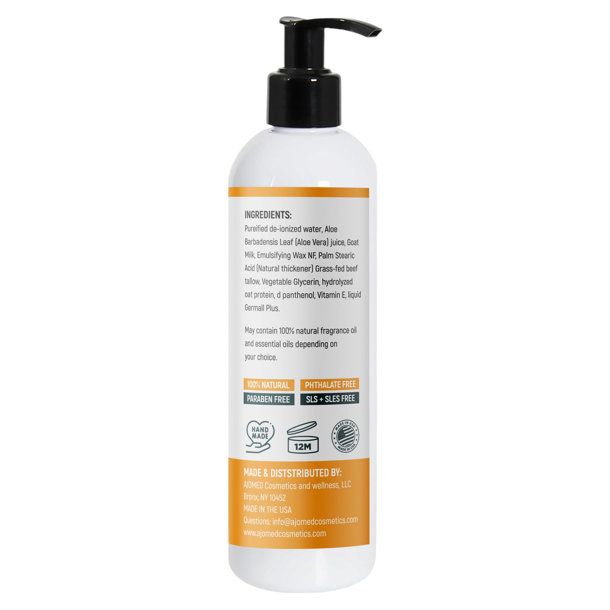 Generic Handcrafted lotion bottle emphasizes artisanal quality.