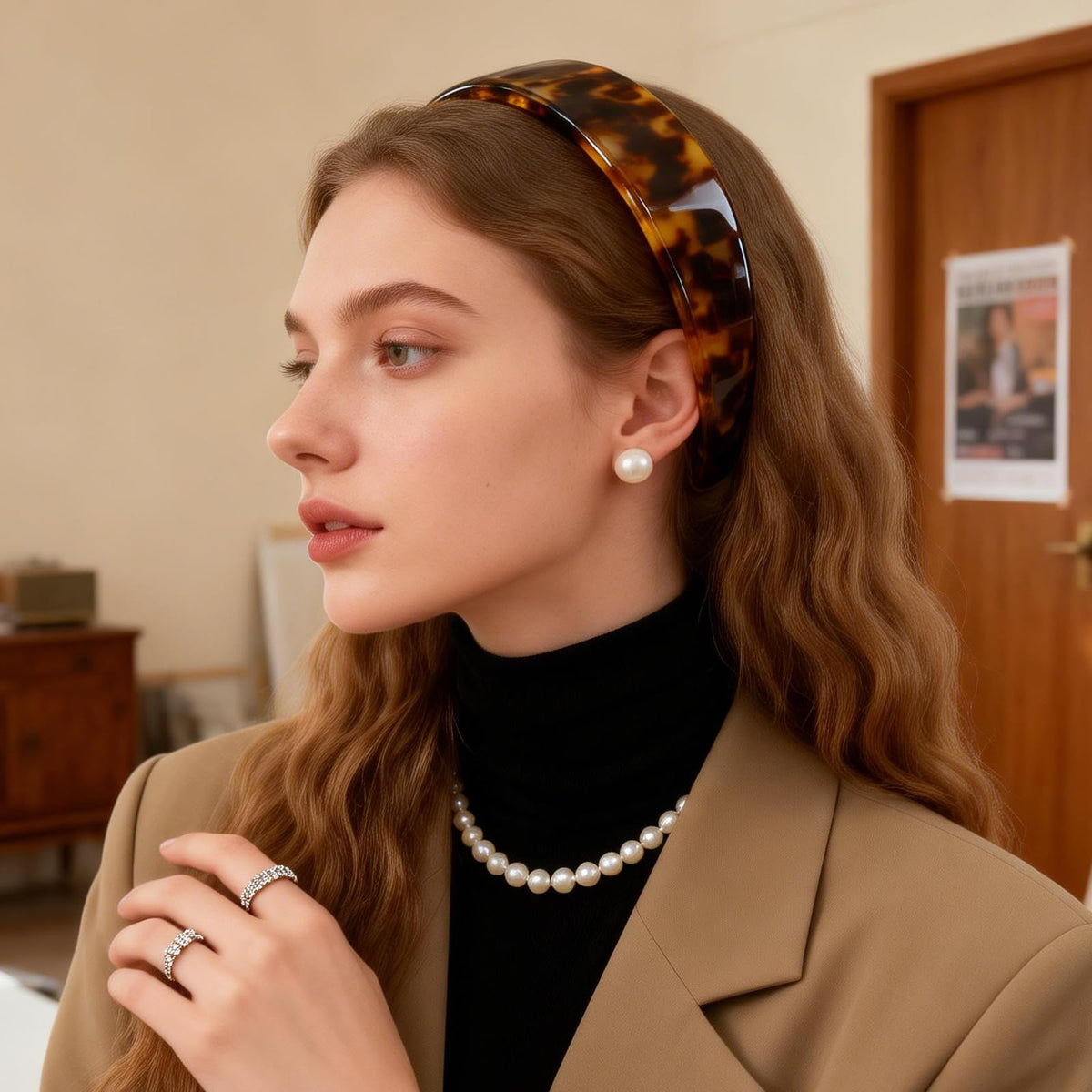 Generic model wearing headband in an office-casual look