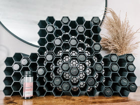 Generic HexRacks stackable units demonstrate expandable storage for growing inventories.