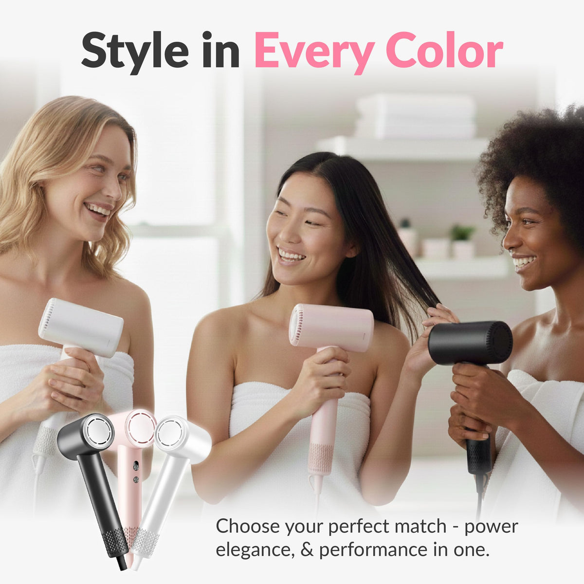 Generic High-Speed Hair Dryer is portable and lightweight for travel.