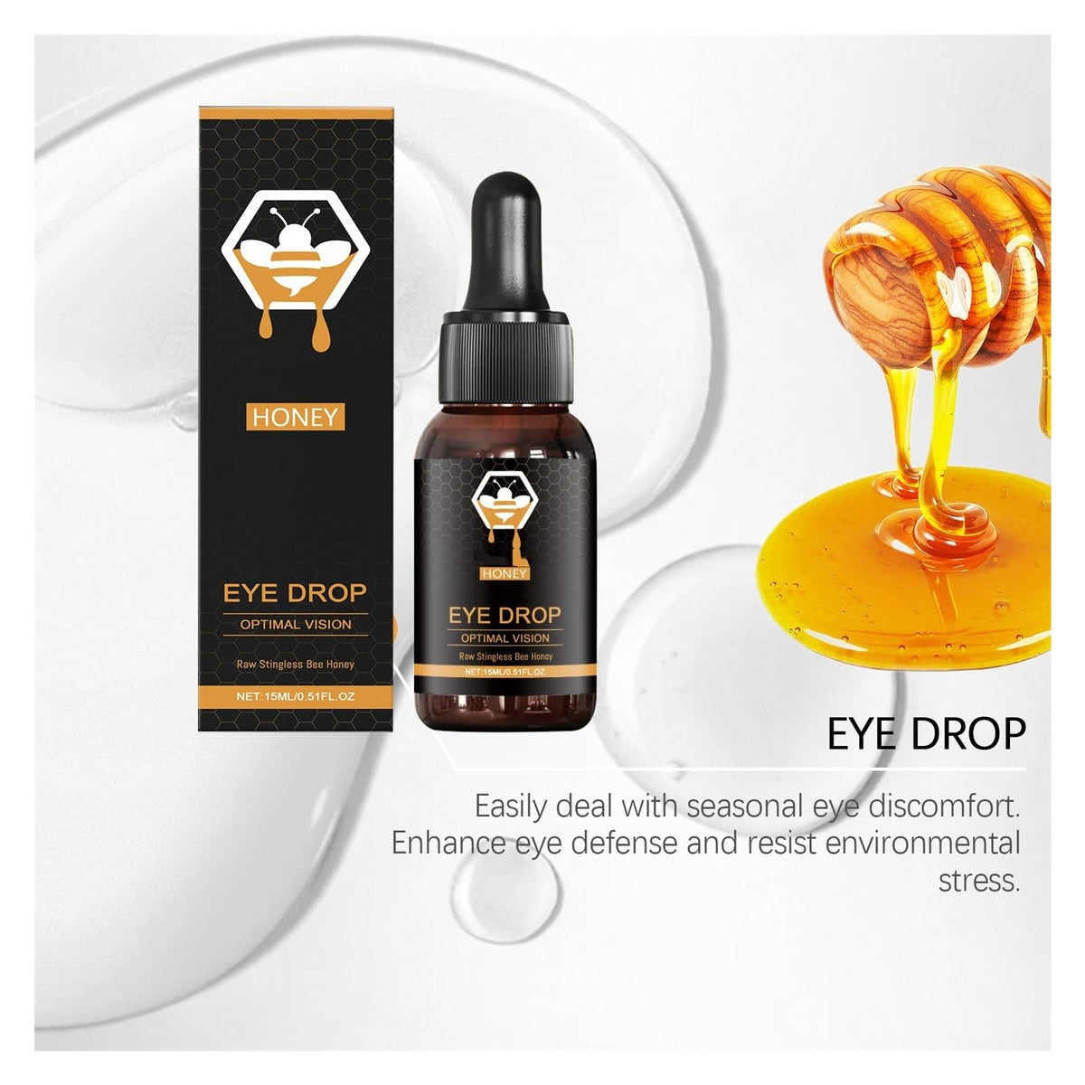 Generic Honey Eye Care bottle cap with dropper for precise application.
