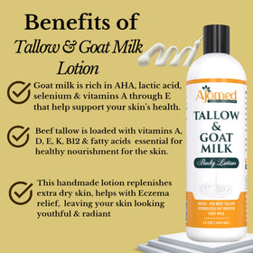 Generic ingredients display with goat milk and beef tallow, natural skin nourishment