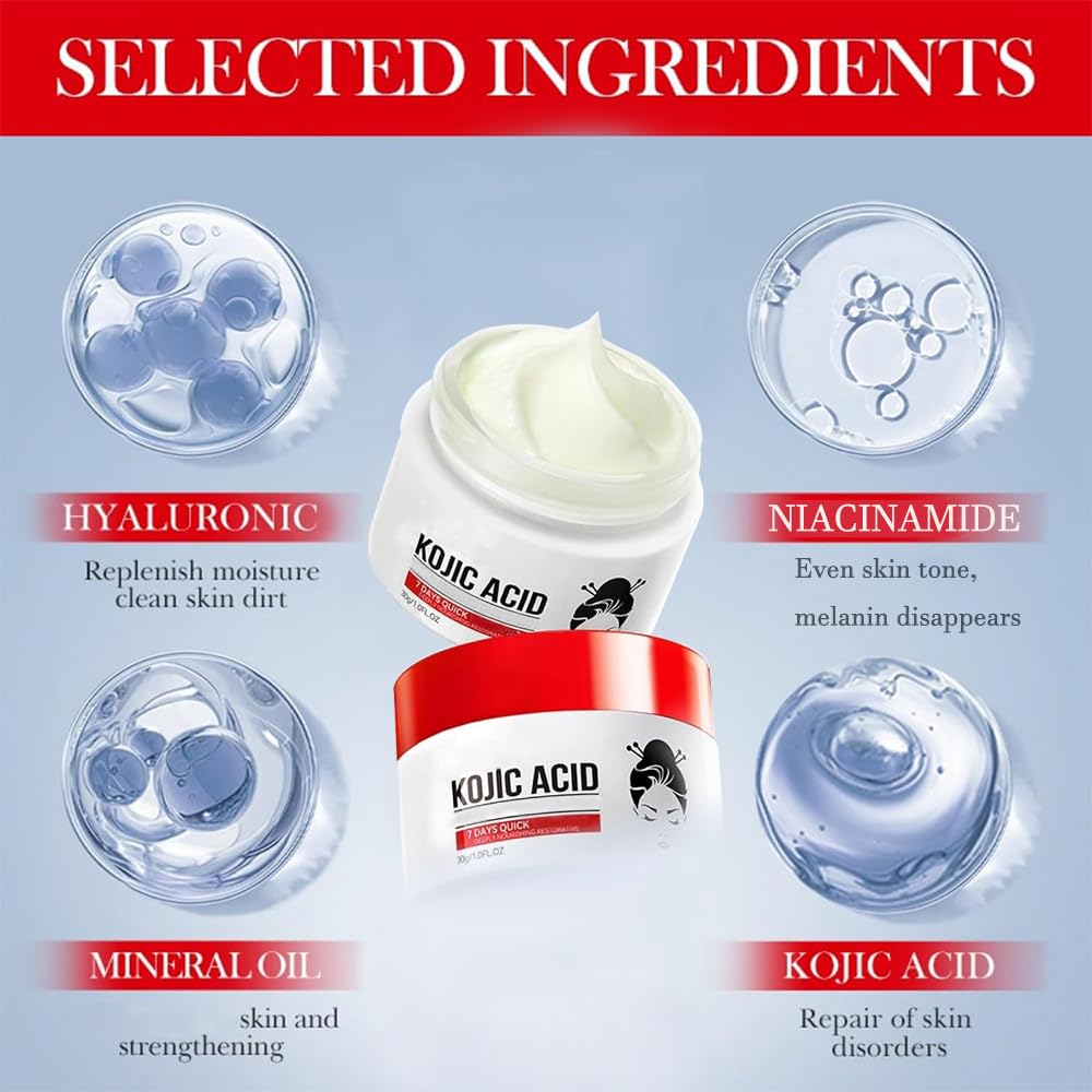 Generic Kojic Acid Cream application shows smooth texture for targeted spot care.