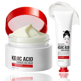 Generic Kojic Acid Cream bottle front shows a hydrating formula for daily use.